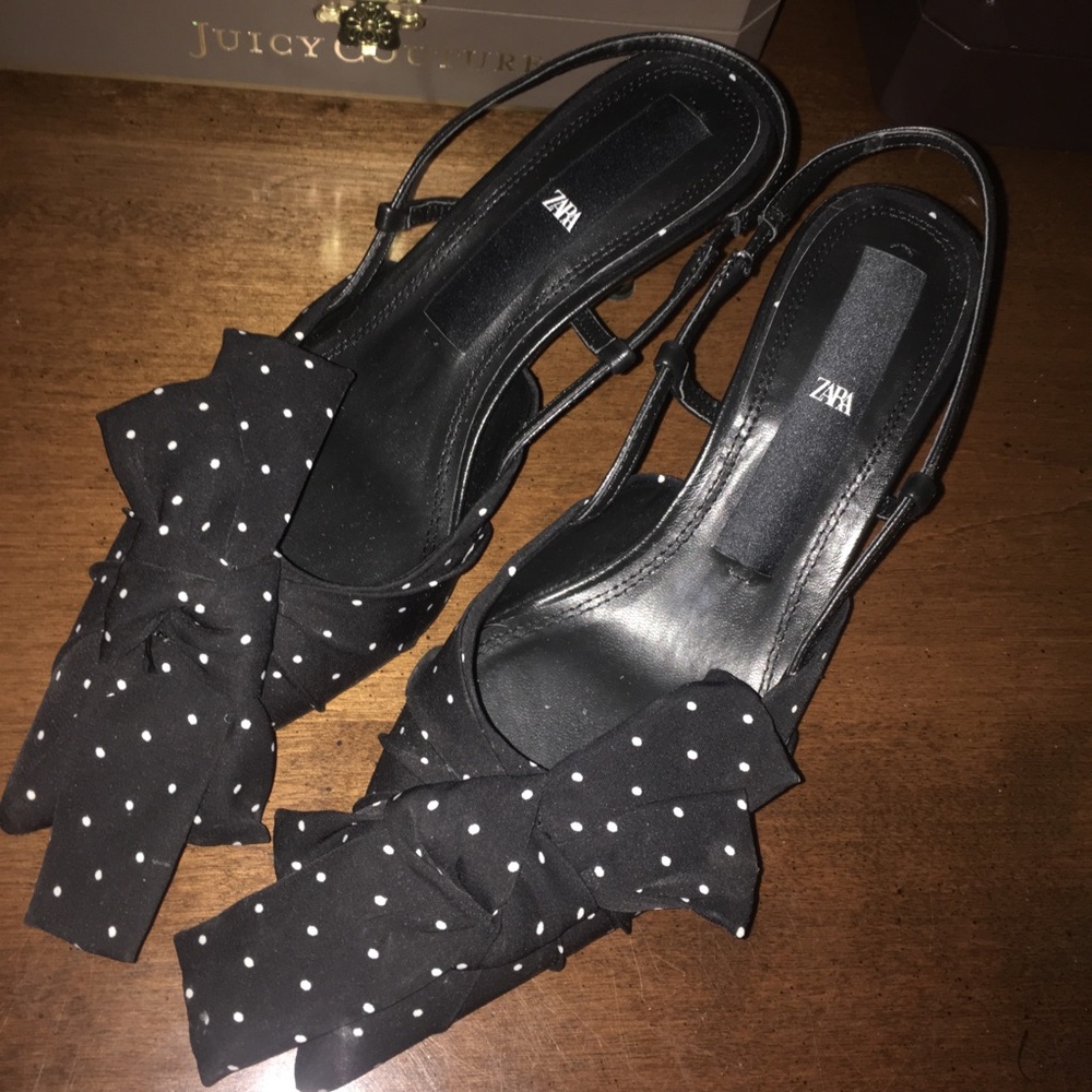 Zara polka dot bow kitten heel